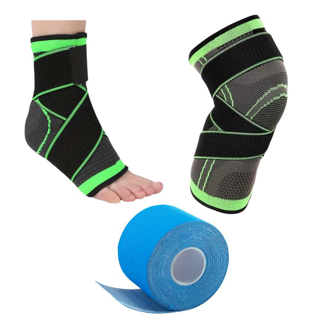 Kit Protección Futbol Pro 3 en 1 – Rodillera + Tobillera + Cinta Kinesiológica