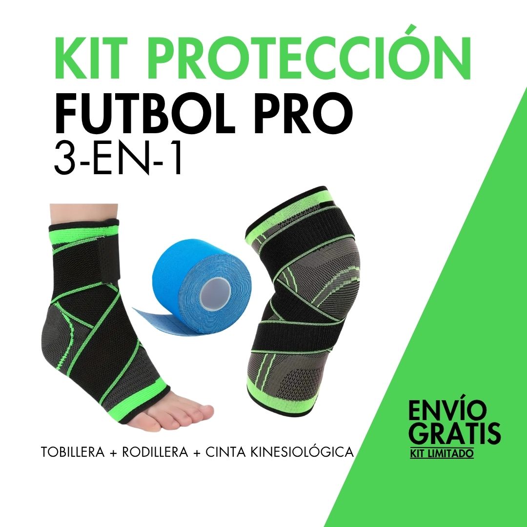 Kit Protección Futbol Pro 3 en 1 – Rodillera + Tobillera + Cinta Kinesiológica